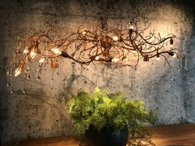 Como -    Hanglamp metaal + onderspot en glasdruppels, Brons(ambachtelijk) 