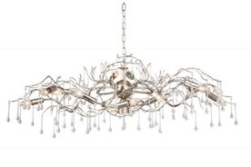 Como -    Hanglamp metaal + onderspot en glasdruppels, 	Bladzilver