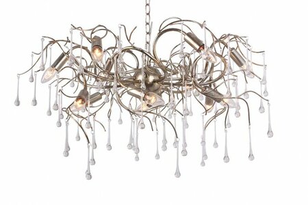 Como -     Hanglamp metaal met glasdruppels, Bladzilver 