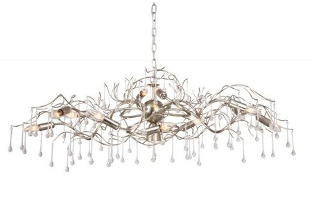 Como -    Hanglamp metaal + onderspot en glasdruppels, 	Bladzilver