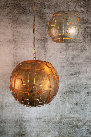 Pablo  -  Hanglamp metaal opengewerkt medium + onderspot, Brons (ambachtelijk)