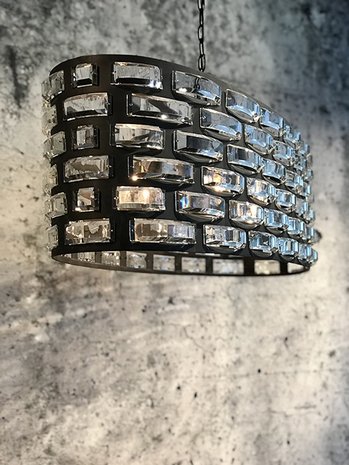 Zarzo-  Hanglamp metaal met kristalglas, Industrial dark